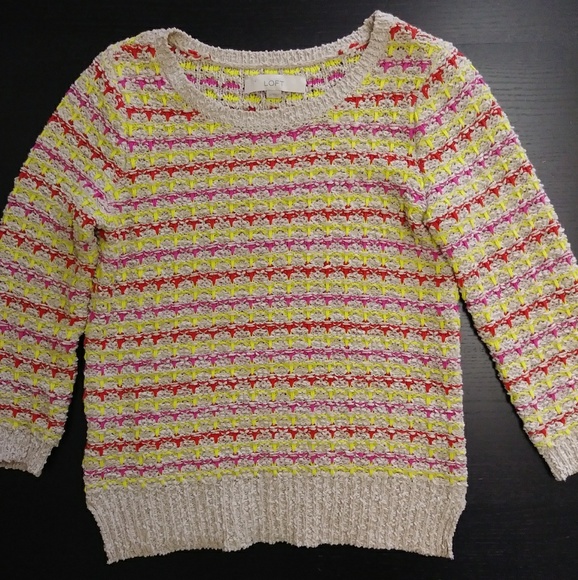 LOFT Sweaters - LOFT Knit Sweater Cream Bright Stripe XS
